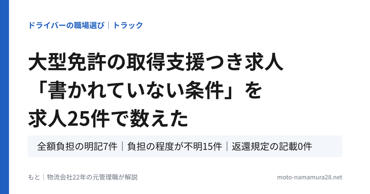 大型免許 取得支援 求人25件の集計結果を示すアイキャッチ画像