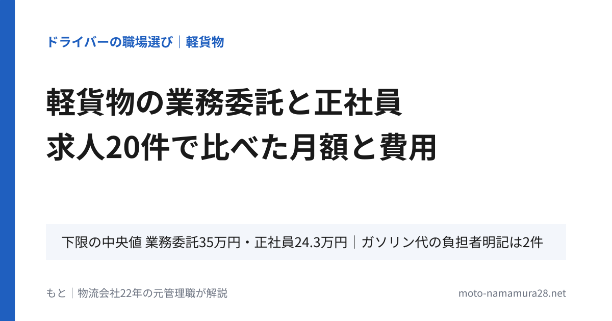 軽貨物の業務委託と正社員 求人20件で比べた月額と費用のアイキャッチ